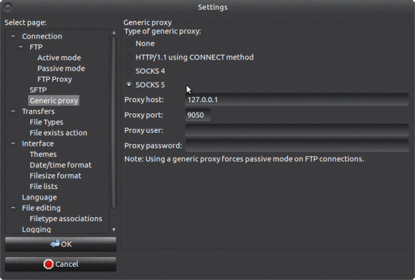 <?php echo _('FileZilla Generic Proxy settings'); ?>